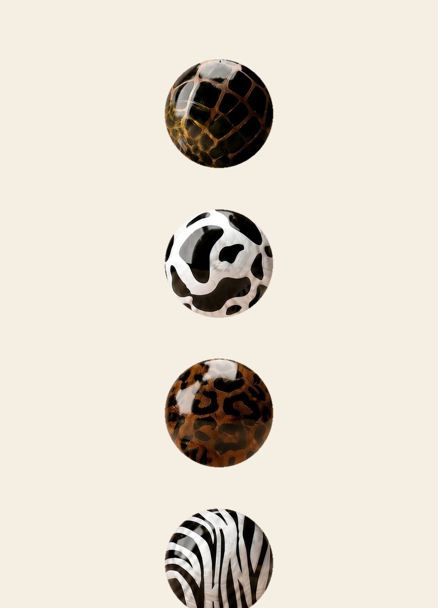 Painted animal-print spheres